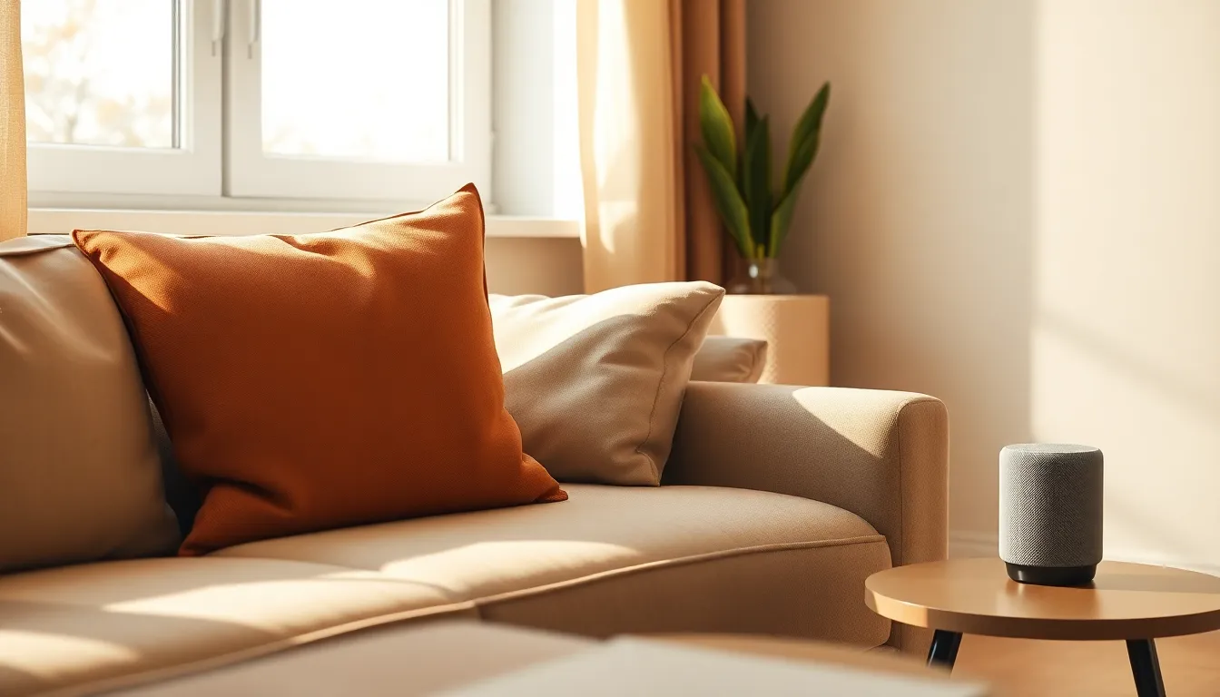 스마트홈 기기들이 배치된 현대적인 거실