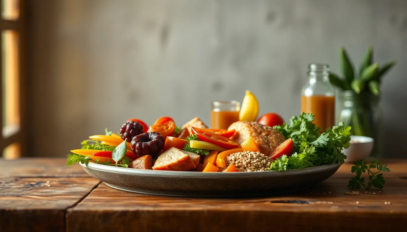 신선한 채소와 과일로 가득 찬 건강한 식단