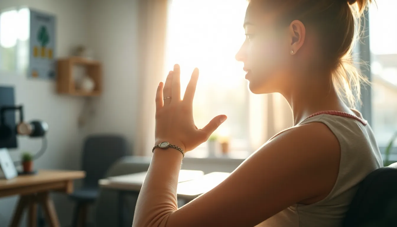 사무실에서 스트레칭하는 직장인