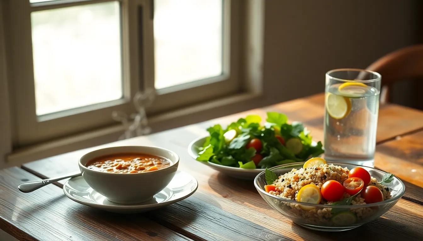 다양한 채소와 과일이 담긴 식탁